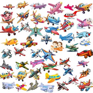 50 Cute Airplane Clipart Bundle | Kawaii Plane PNG | Cartoon Aircraft Illustrations | Commercial Use | Kids Aviation Digital Download