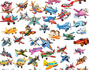 Airplane Clipart Bundle | 50 Kawaii Plane PNGs (Digital Download