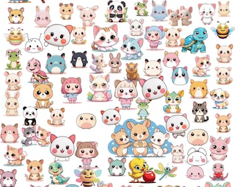 100 Kawaii Animal Clipart Bundle | Chibi Pet PNG (Instant Download)