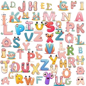 Alfabeto kawaii lindo (imágenes prediseñadas) / Letras de la A a la Z PNG / Adorables letras de dibujos animados para manualidades infantiles, sublimación, decoración infantil, proyectos de bricolaje