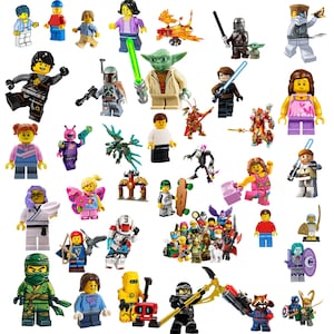 30+ Colorful LEGO - Style Character PNGs - Cute % Fun Digital Clipart for Stickers, scrapbooking, Crafts, Sublimation