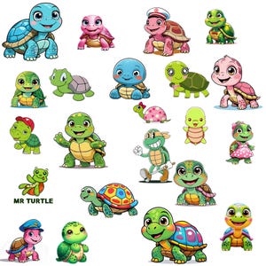 22 Cute Turtle PNG Clipart - Kawii Turtle Sublimation - Printable Stickers, T-shirt designs, Digital download