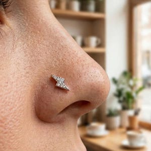 20G Silver L-Shape Piercing | Lightning Bolt Nose Stud