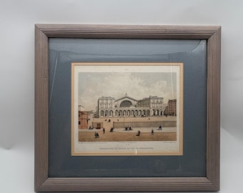 Antike Pariser Lithographie Gare de l'Est Straßburg Bahnhof gerahmte Kunst