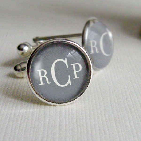 Suit Gray Metropolitan Monogram Custom Personalized Cufflinks in Silver - Your Choice of 3 Initials for Graduate Groom or Father's Day