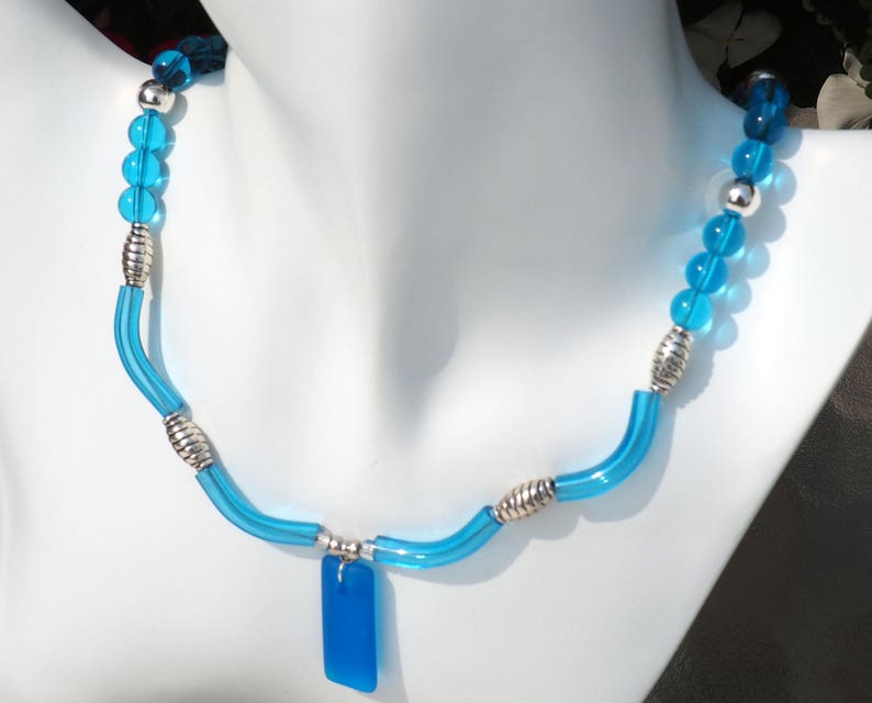 Blue Art Glass Necklace and Earrings Set