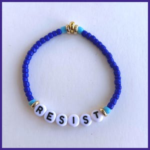 Resist Bracelet: Blue Glass Bead Friendship Jewelry - Women&#39;s Rights - Anti Trump