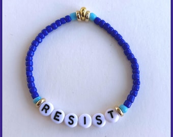 Resist Bracelet: Blue Glass Bead Friendship Jewelry - Women's Rights - Anti Trump