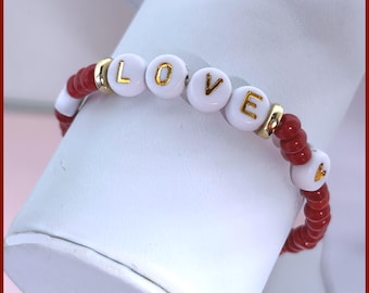 Red Glass "Love" Bracelet | Valentine's Day, Friendship