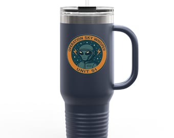 40oz Insulated Travel Mug with Handle & Straw - Stainless Steel, BPA-Free - Alien Graphic