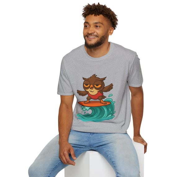 Surfing Owl Graphic T-Shirt – Funny Beach Unisex Tee