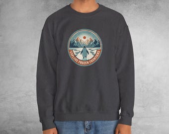 Nihilist Penguin Sweatshirt: Explore Frozen Frontiers, Dark Humor Retro Travel Poster, Burnout Vibes
