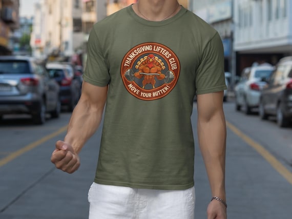 Thanksgiving Lifters Club T-Shirt: Heavy Cotton Unisex Tee, Vintage Turkey Gym Patch