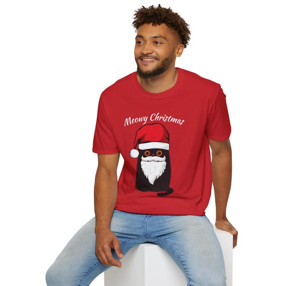 Meowy Christmas Cat T-Shirt: Funny Santa Kitty Holiday Tee