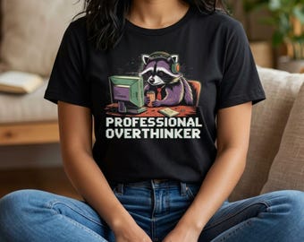 Professional Overthinker Raccoon Shirt: Funny Retro Gamer Graphic Tee, Introvert Sweatshirt, Programmer Gift, Cozy Gaming Hoodie