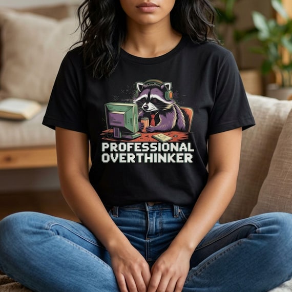 Professional Overthinker Raccoon Shirt: Funny Retro Gamer Graphic Tee, Introvert Sweatshirt, Programmer Gift, Cozy Gaming Hoodie