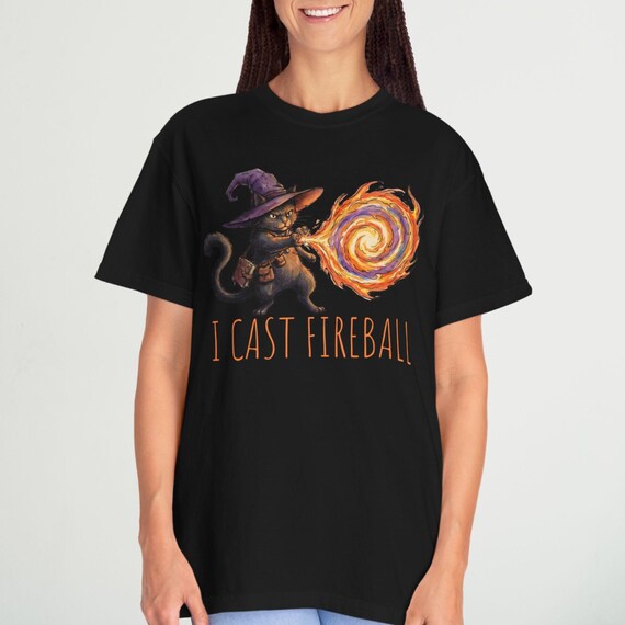 Wizard Cat I Cast Fireball Shirt: Tabletop RPG Gamer Comfort Colors Tee