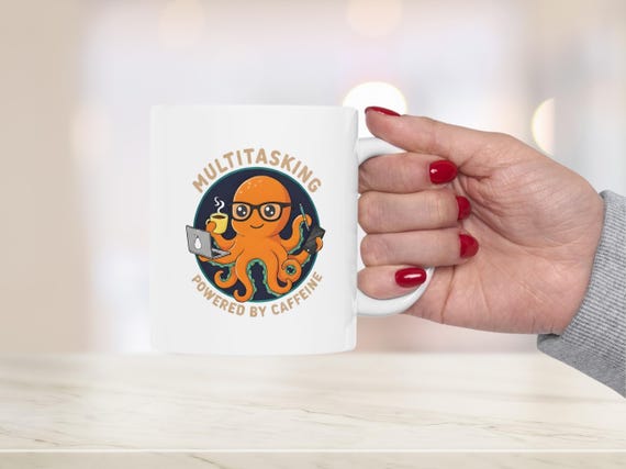 Funny Coffee Mug - Multitasking Octopus | Ceramic Office Mug, Gift Cup