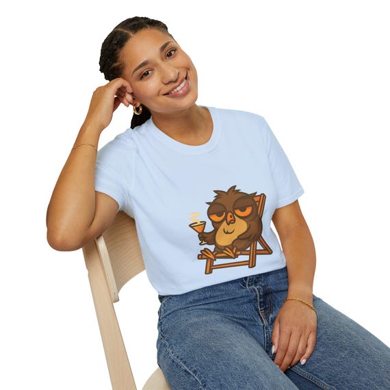 Funny Owl Coffee T-Shirt: Relaxed Unisex Graphic Tee