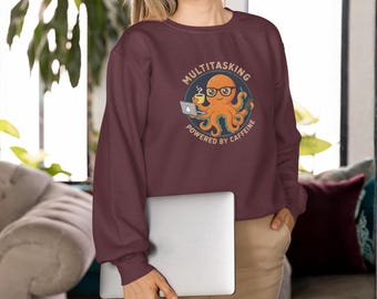 Sweat-shirt multitâches Octopus Coffee - Col rond graphique unisexe
