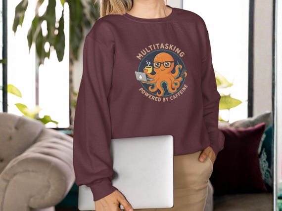 Multitasking Octopus Coffee Sweatshirt - Unisex Graphic Crewneck