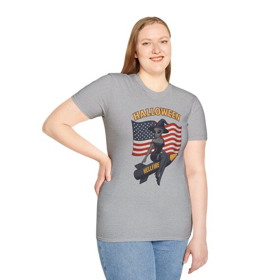 Alien Witch Pinup - Unisex T-Shirt: Rocket USA Flag Graphic