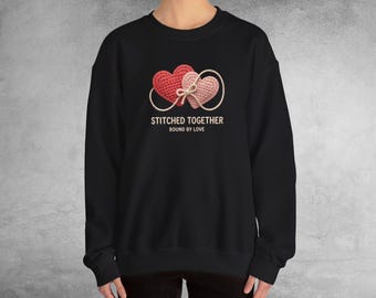 Connected Anatomical Hearts Sweatshirt: Faux Crochet Texture Print, Tethered By Love, Long Distance Gift