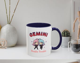Gemini Zodiac Accent Coffee Mug: Double Trouble Anime Astrology Cup