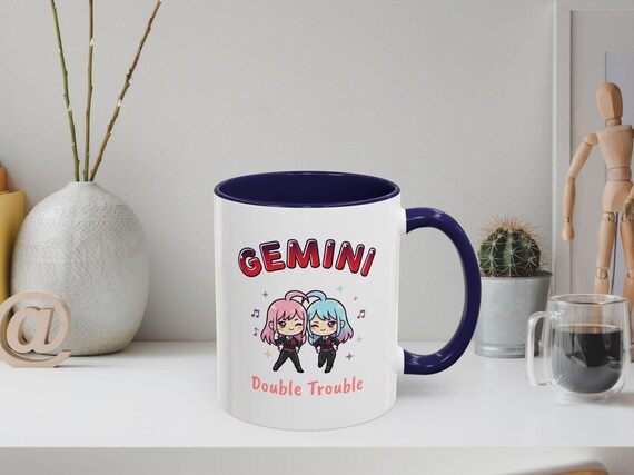 Gemini Zodiac Accent Coffee Mug: Double Trouble Anime Astrology Cup