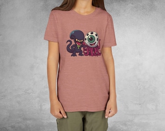 Niedliches Monster Duo Tee | Alien Oktopus Augapfel Illustration Jugend T-Shirt
