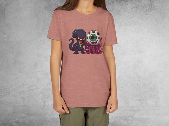Cute Monster Duo Tee | Alien Octopus Eyeball Illustration Youth T-Shirt