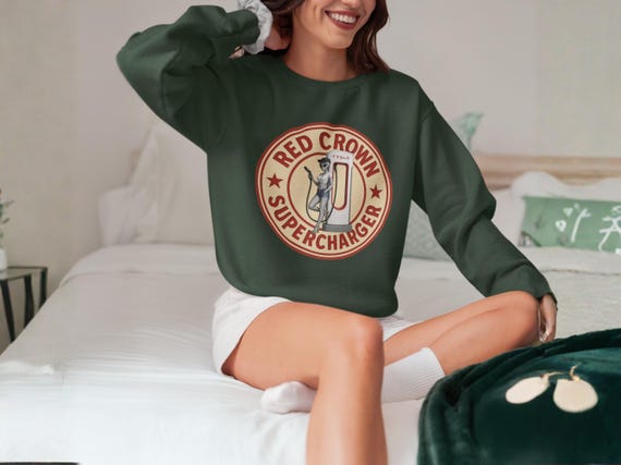 Retro Sweatshirt - Gray Alien Pinup Supercharger Graphic Crewneck (Unisex)