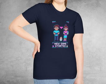New Game Started Shirt: Gamer Pregnancy Announcement, Pixel Art Baby Reveal, Player 3 Loading