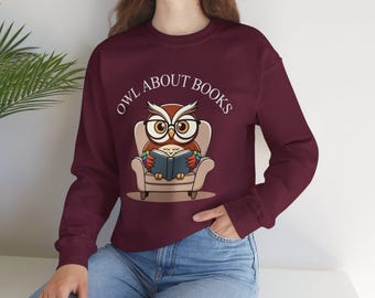 Owl About Books Sweatshirt | Reading Owl Crewneck