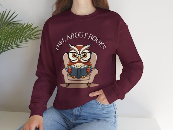 Owl About Books Sweatshirt | Reading Owl Crewneck
