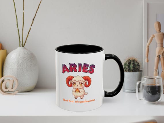 Aries Zodiac Accent Mug: Anime Ram Astrology Coffee Cup