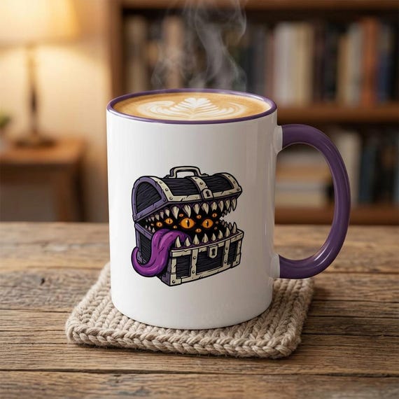 Baldurs Gate Mimic Chest Accent Mug: DnD Tabletop RPG Coffee Cup