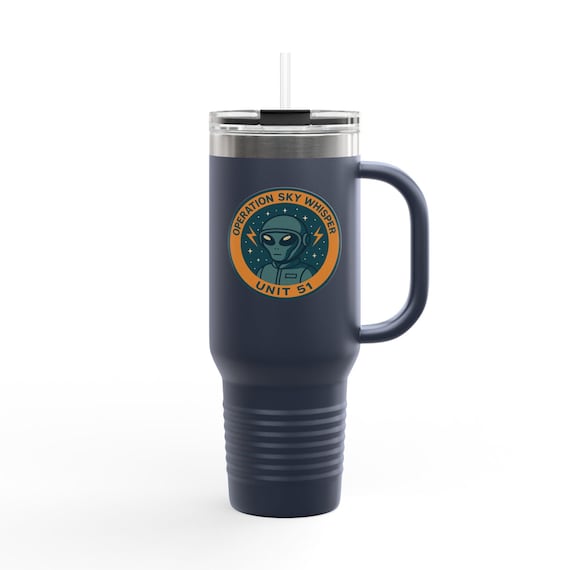 40oz Insulated Travel Mug with Handle & Straw - Stainless Steel, BPA-Free - Alien Graphic
