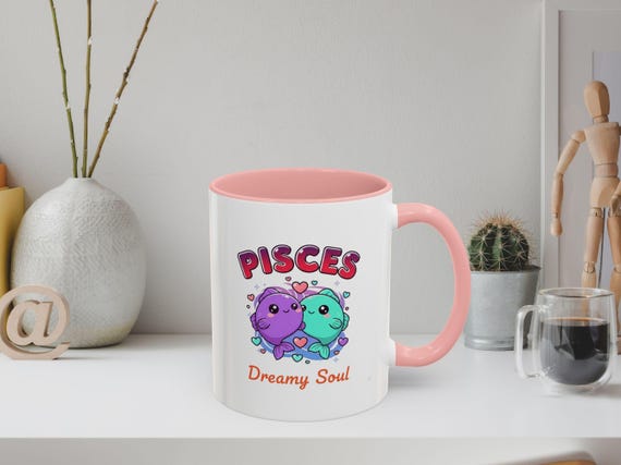 Pisces Zodiac Accent Mug: Anime Fish Astrology Coffee Cup
