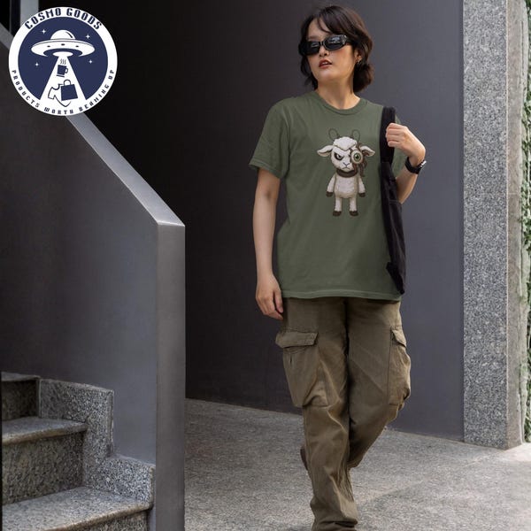 Camiseta de estilo anime con oveja alienígena de la Tierra: Camiseta de algodón de ciencia ficción y terror de T Ocellus