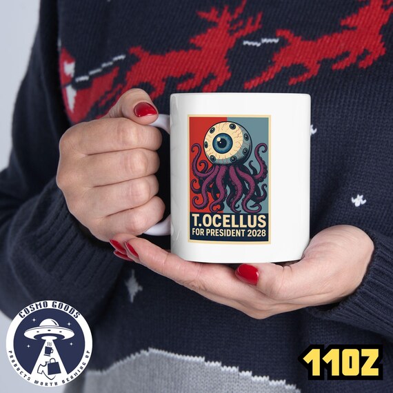 T Ocellus Alien Coffee Mug: Funny Sci-Fi Octopus Horror Mug (11oz - 15oz)