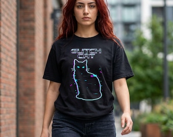Glitch Cat Vaporwave Shirt: Cyberpunk Aesthetic Comfort Colors Tee
