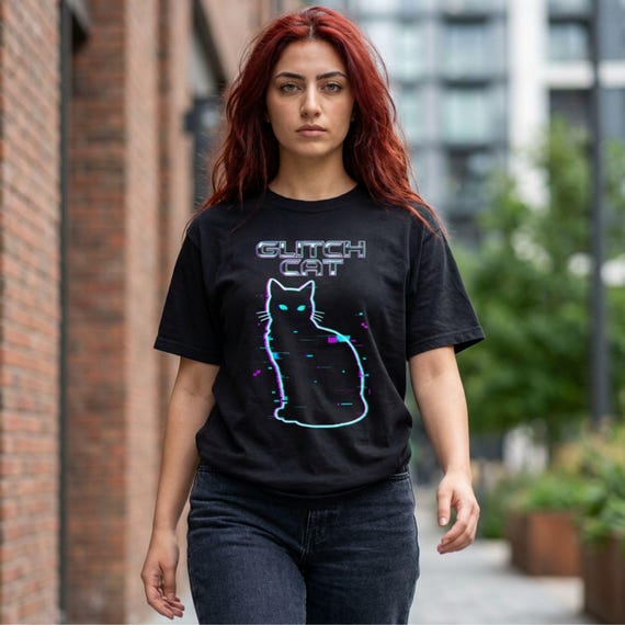 Glitch Cat Vaporwave Shirt: Cyberpunk Aesthetic Comfort Colors Tee