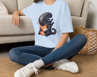 Cute Xenomorph Shirt, Kawaii Alien and Cat, Chibi Sci-Fi Tee, Funny Geek Sweatshirt, Nerd Gift Hoodie, Space Kitten Apparel