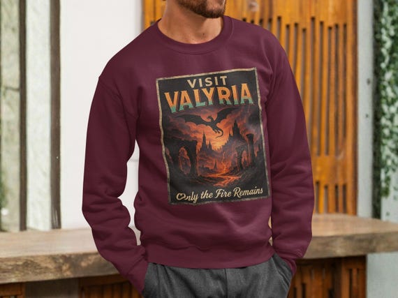 Valyria Dragon Sweatshirt - Fantasy Graphic, Vintage-Style Unisex Crewneck (Gildan 18000)