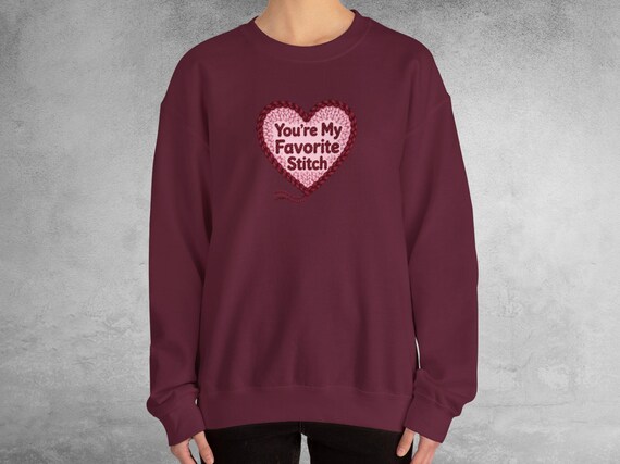 Valentine Heart Crewneck, Stitch Lover Knitting Gift, Needlepoint Effect Print