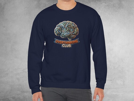 Overthinking Club Faux Crochet T-Shirt, Yarn Illustration Meme Tee, Cozy Knitted Look