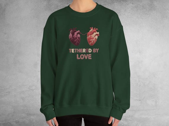 Connected Anatomical Hearts Sweatshirt: Faux Crochet Texture Print, Tethered By Love, Long Distance Gift