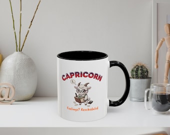 Capricorn Zodiac Accent Mug: Bookish Goat Anime Astrology Coffee Cup