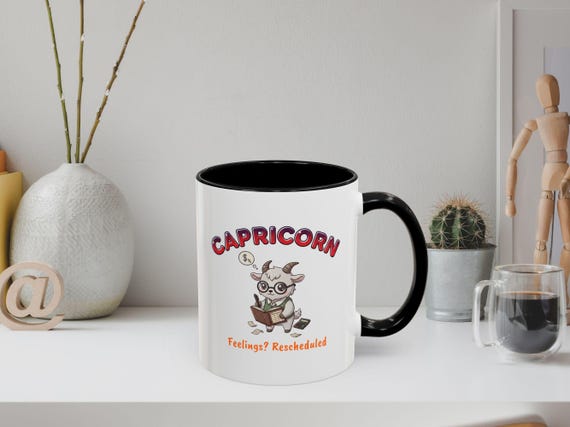 Capricorn Zodiac Accent Mug: Bookish Goat Anime Astrology Coffee Cup